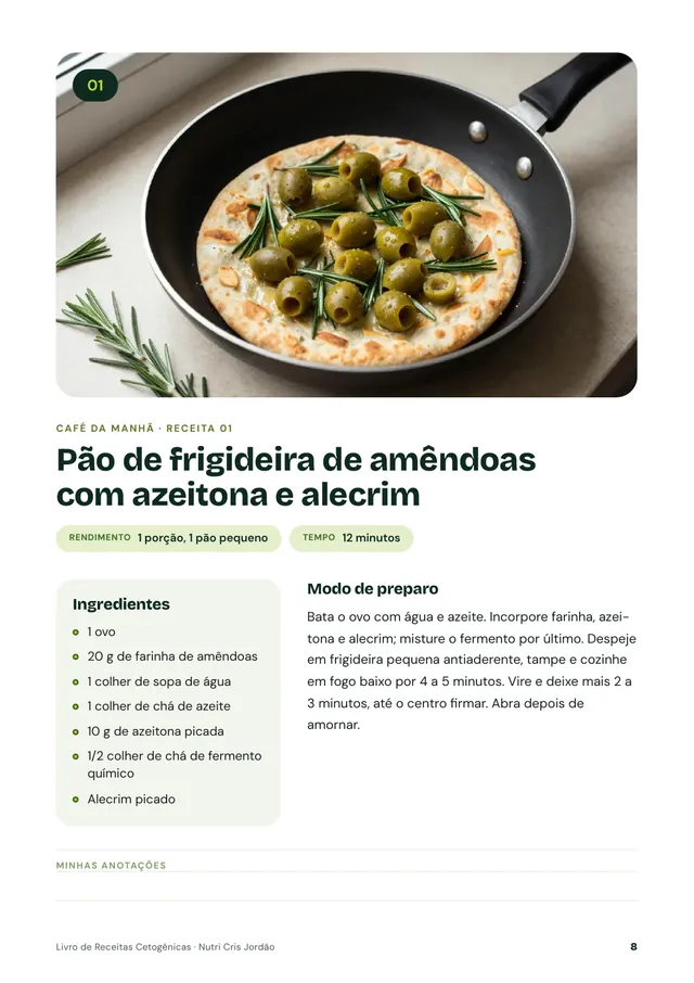 Página de receita com imagem, rendimento, tempo, ingredientes e modo de preparo